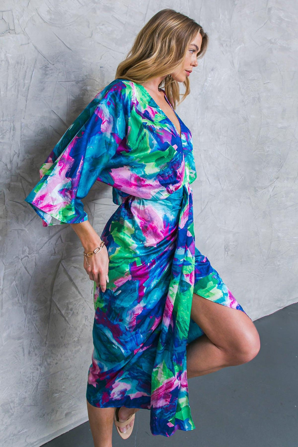 ON THE HORIZON WOVEN SATIN MIDI DRESS by Flying Tomato