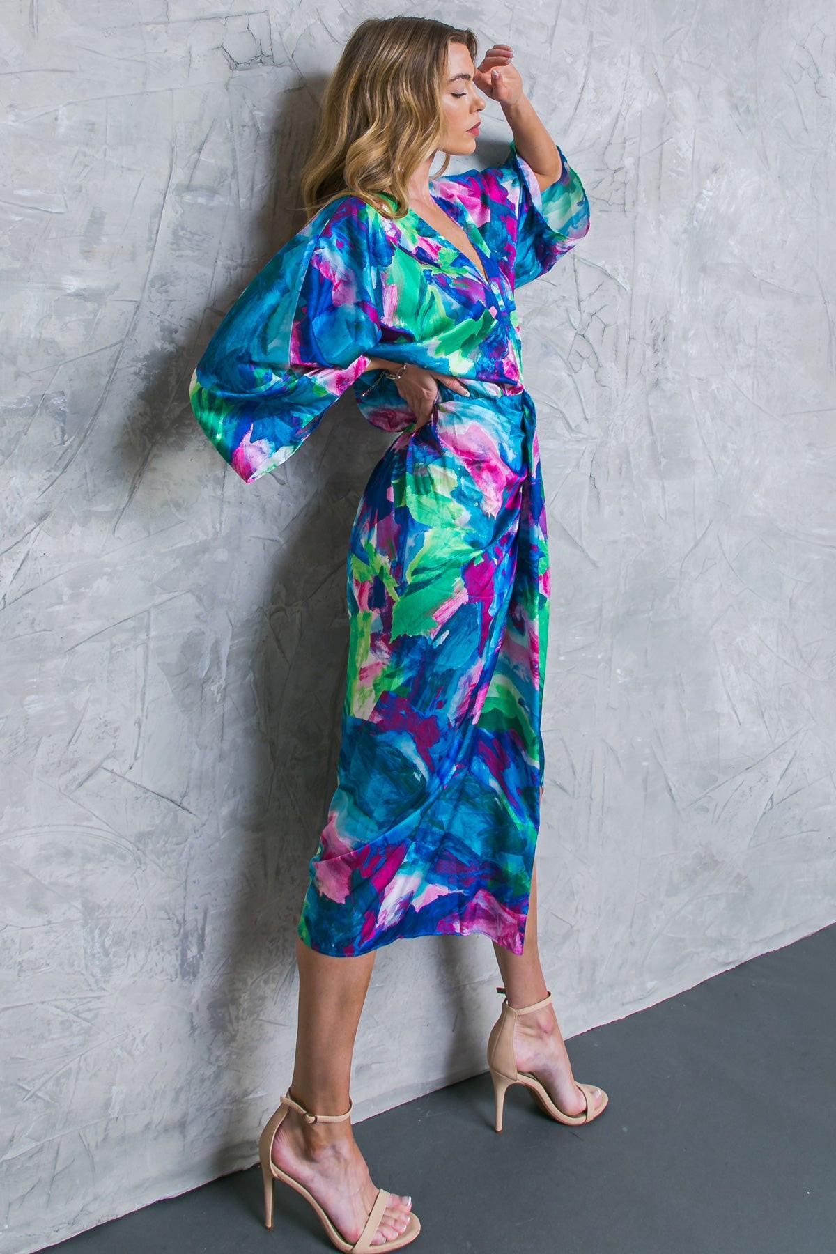ON THE HORIZON WOVEN SATIN MIDI DRESS by Flying Tomato