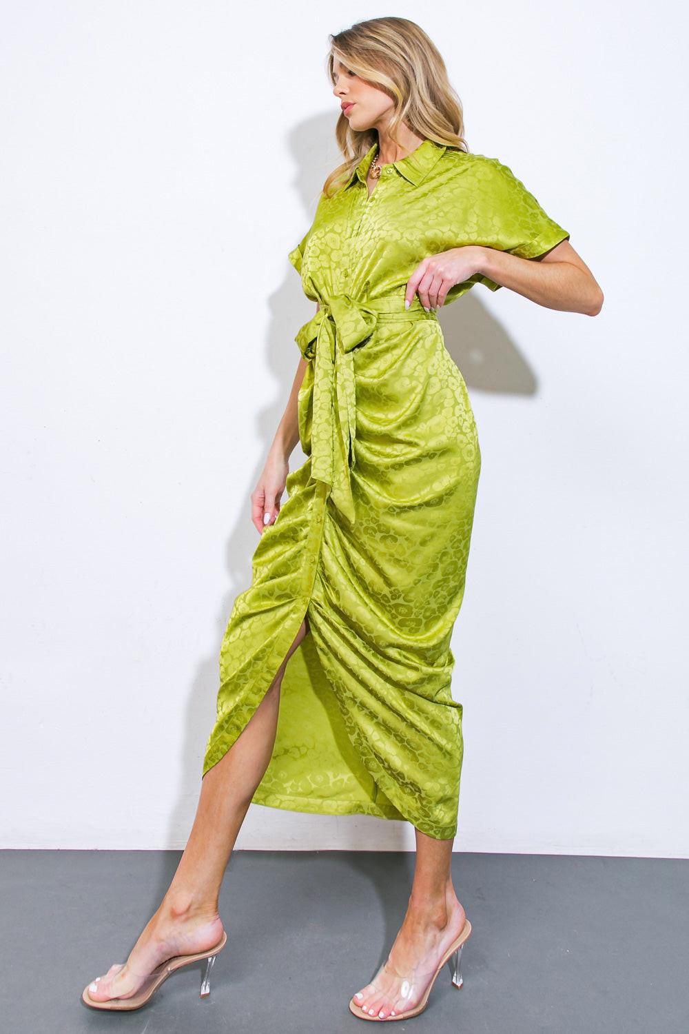 COMING TO MY SENSES WOVEN SATIN MIDI DRESS by Flying Tomato