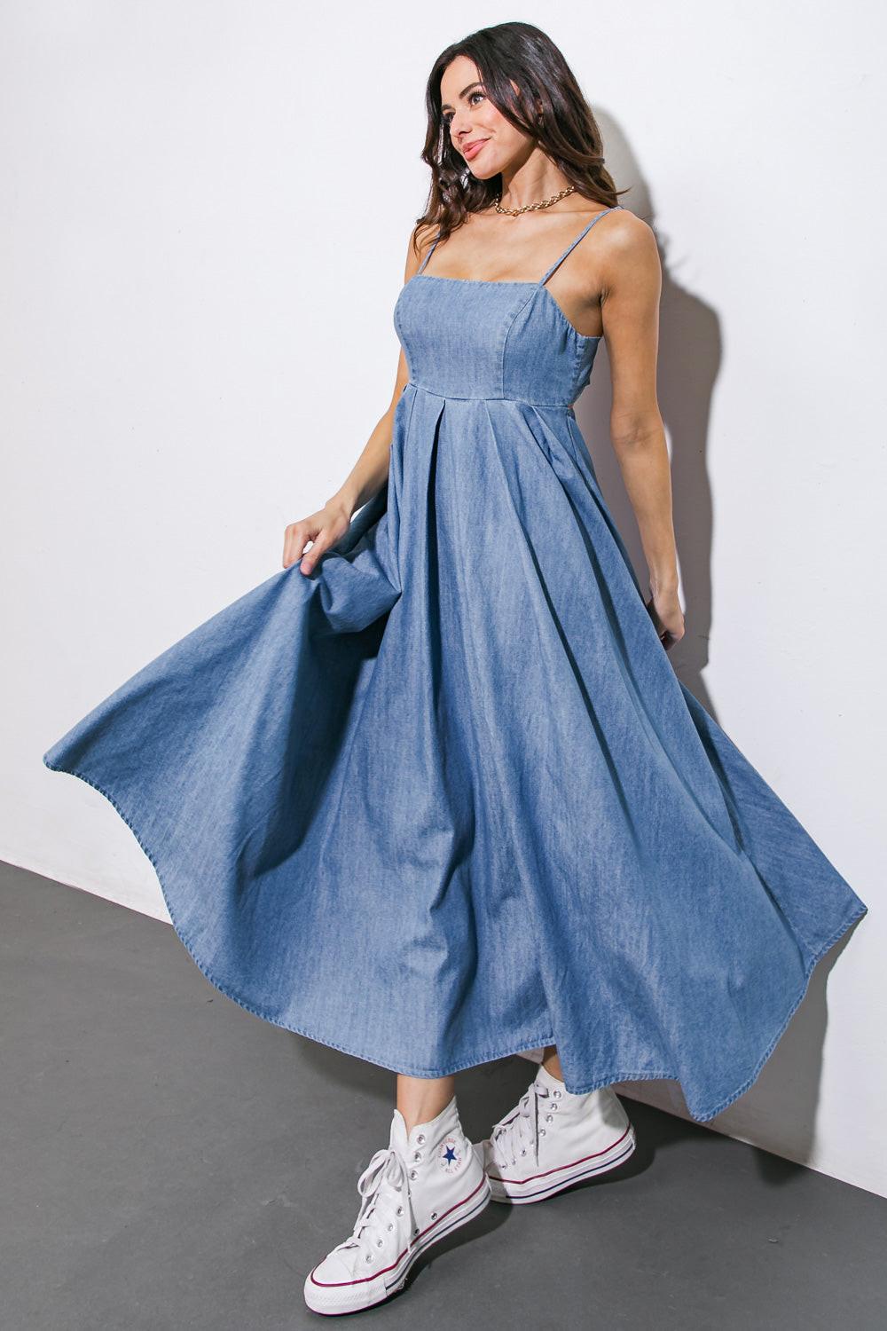 CAPTIVATING HEART DENIM MIDI DRESS by Flying Tomato
