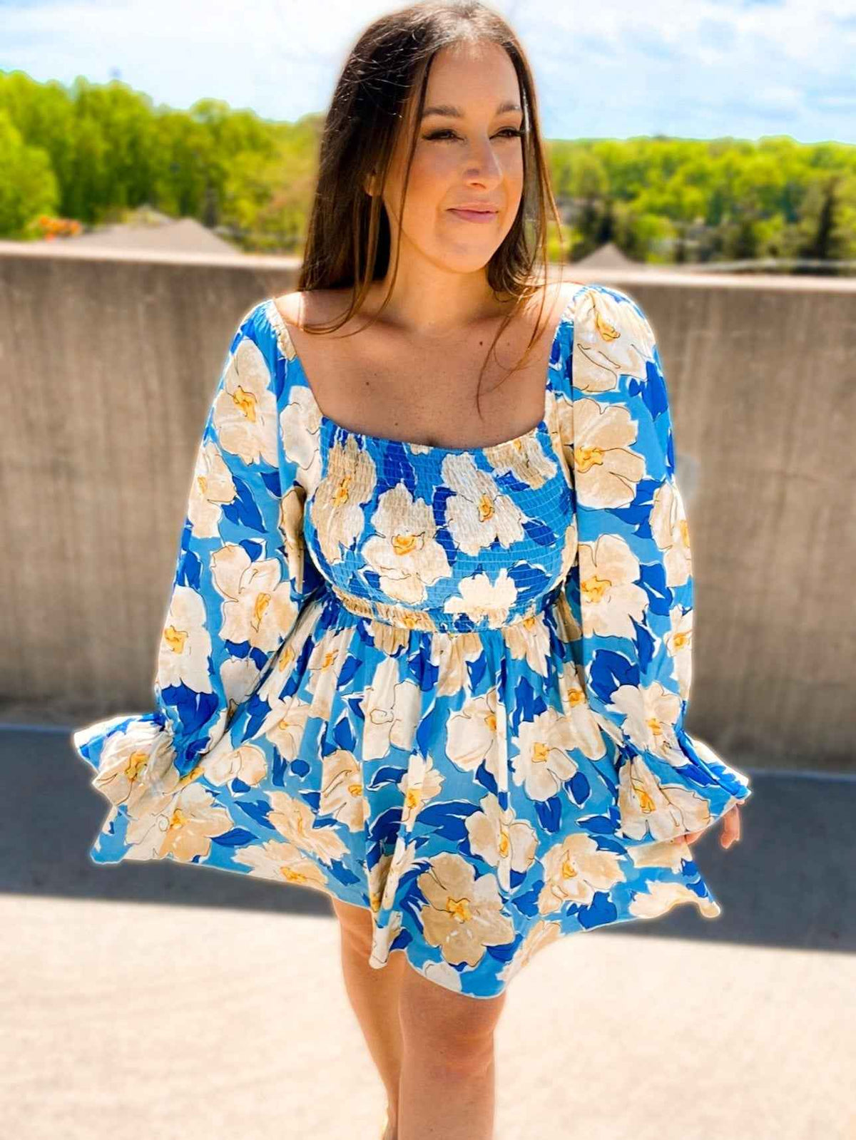 Sabrina Smocked Bell Sleeve Dress by Girl Code Couture