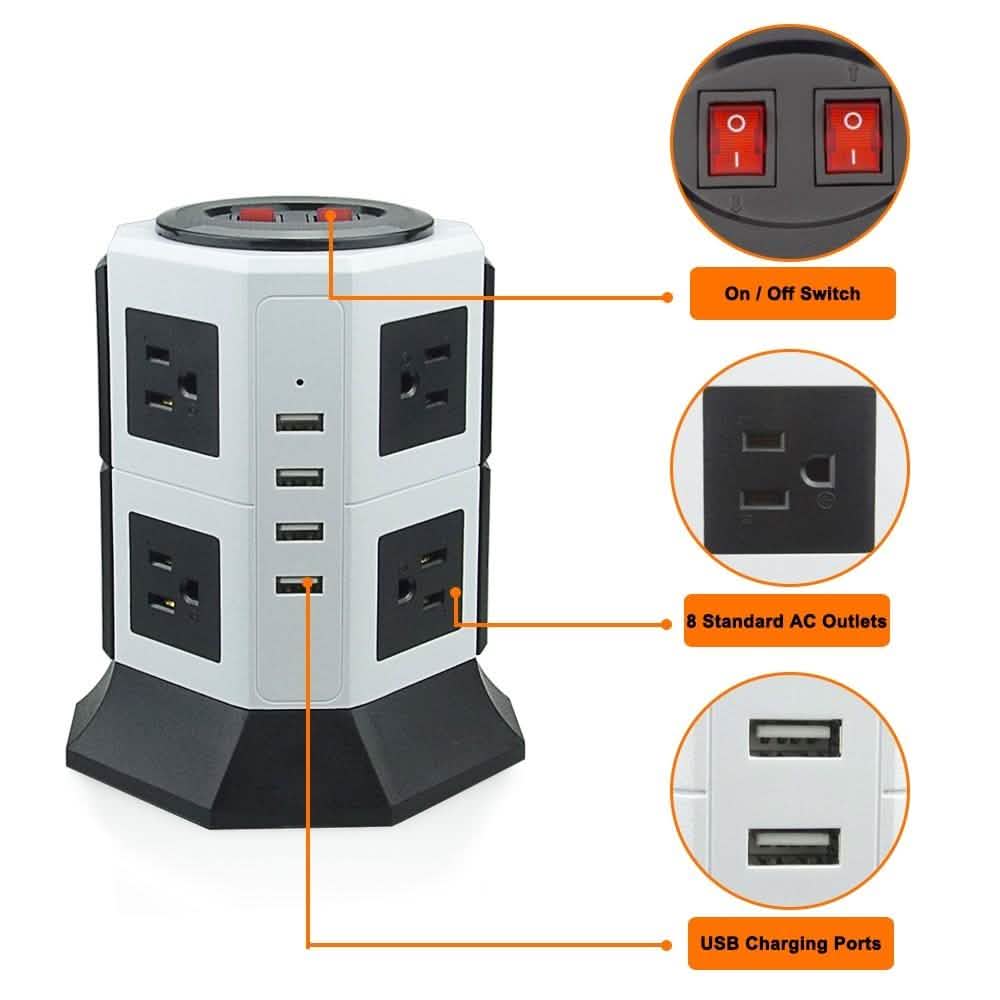 Safemore 8-Outlet Desktop Surge Protector with 4 USB Ports by DailySale