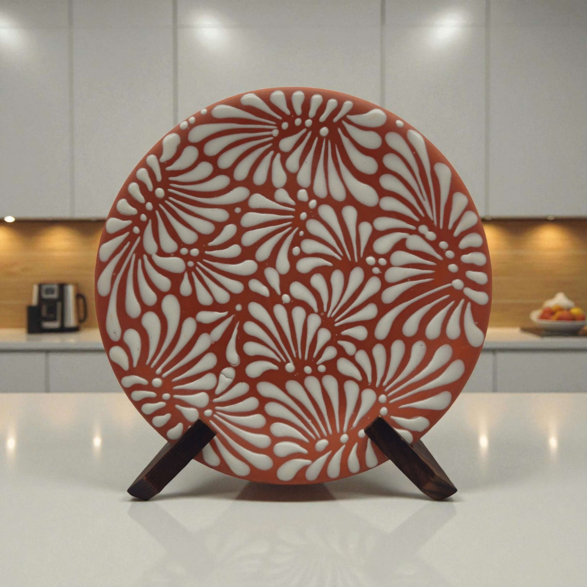 Set of 4 Brown & White Talavera Wall Plates | 10" Decorative Display by The Talavera Hub