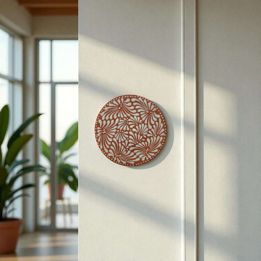 Set of 4 Brown & White Talavera Wall Plates | 10" Decorative Display by The Talavera Hub