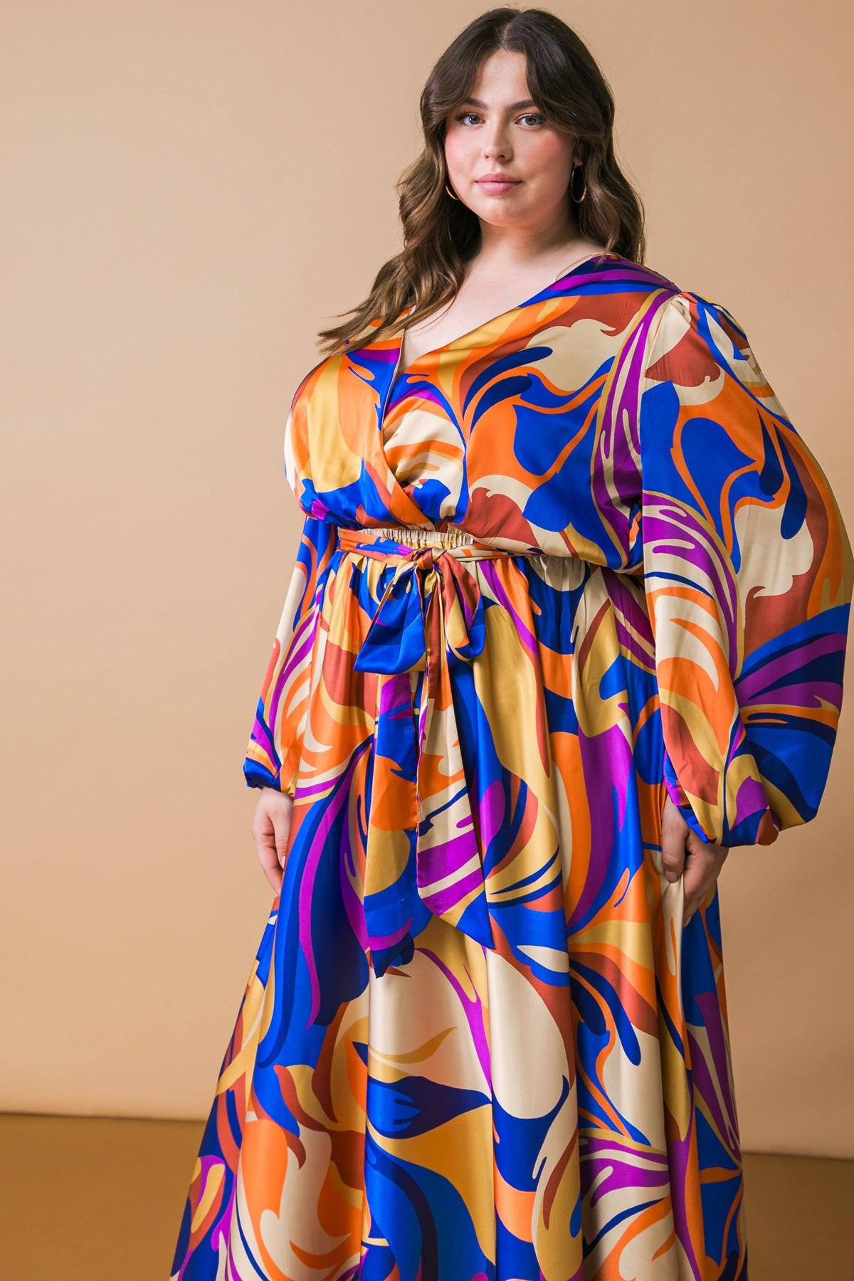 BOLD ADVENTURES WOVEN SATIN MIDI DRESS by Flying Tomato