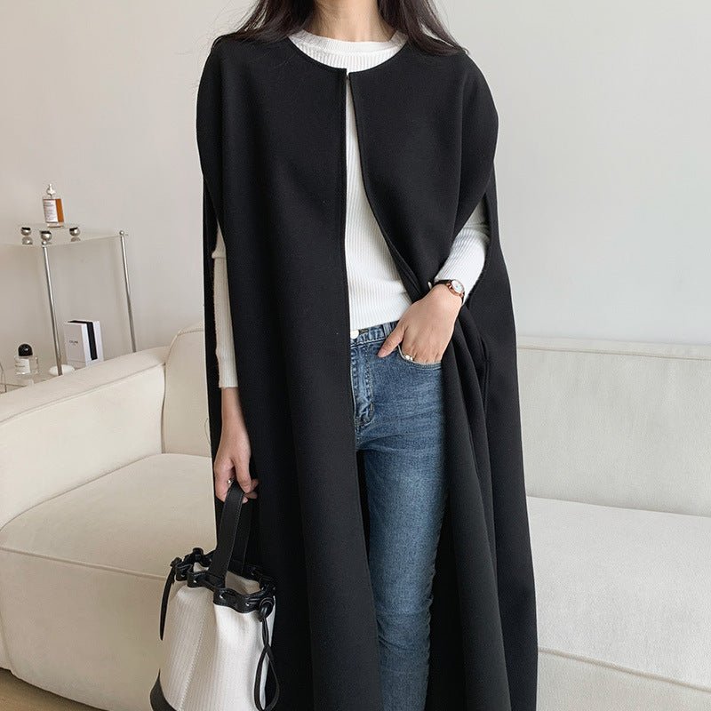 Sleeveless Cape Vest | Minimalist Long Wool-Blend Gilet Coat (MS204) by Mariam's Collection