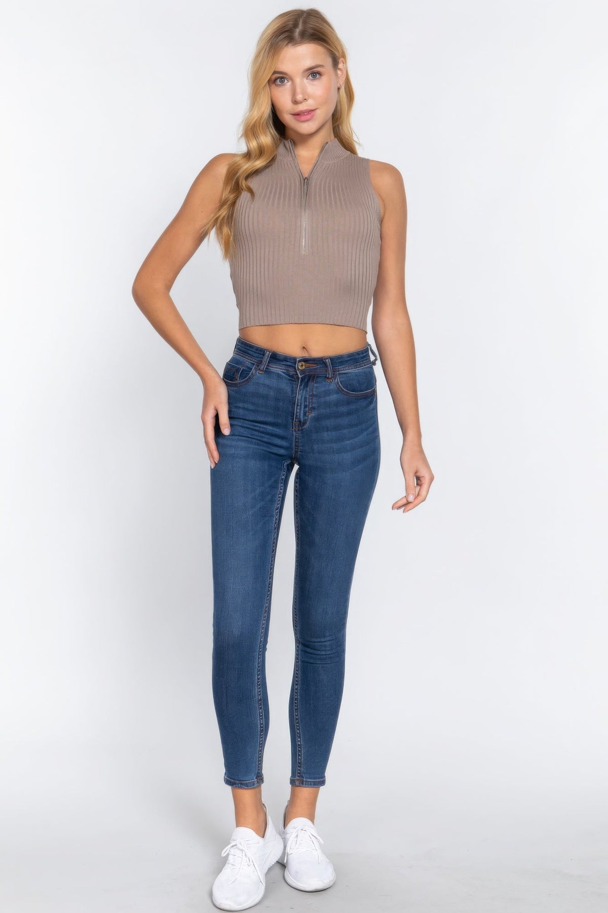 Sleeveless Rib Sweater Top W/zipper by Tigbul's Variety Fashion Shop