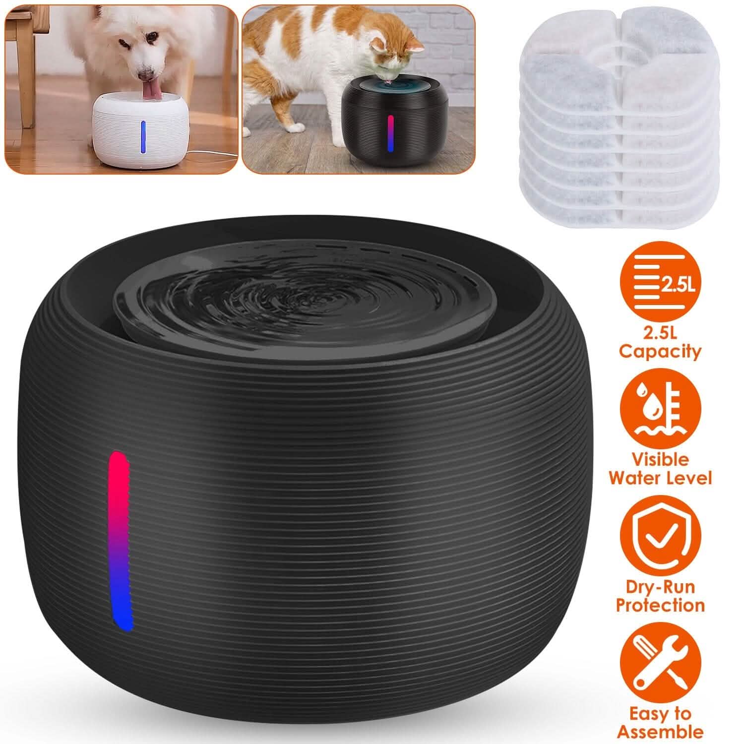 Smart Pet Drinking Fountain with LED Light 7-Pack Replaceable Water Filters by DailySale