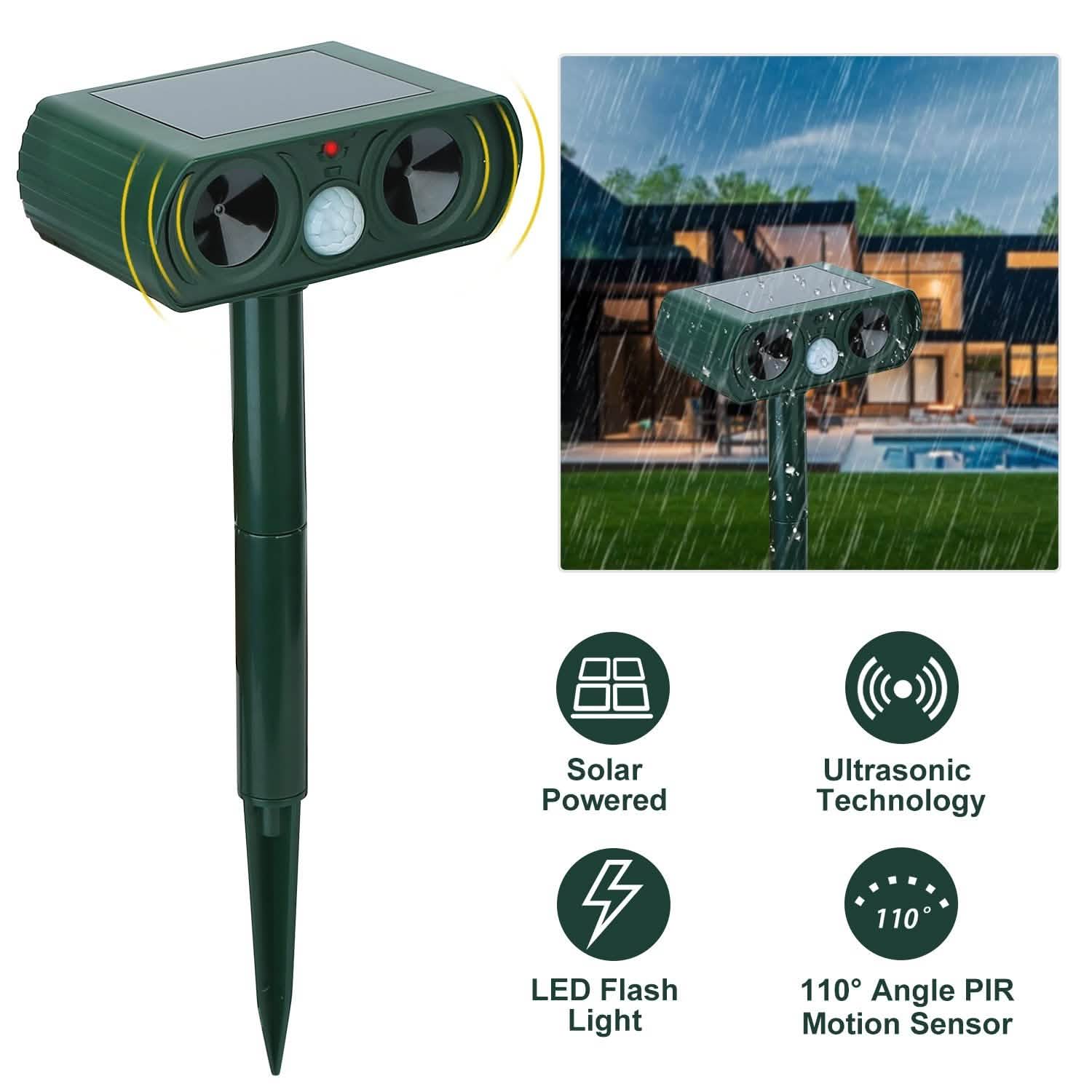 Solar Powered Ultrasonic Animal Repeller by DailySale