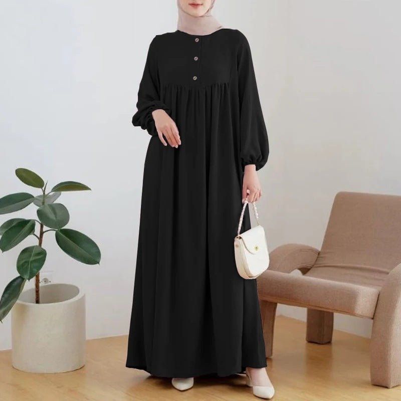 Solid Color Bubble Sleeve with Button Casual & Elegant Long Maxi Dress Abaya (MA157) by Mariam's Collection