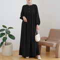 Solid Color Bubble Sleeve with Button Casual & Elegant Long Maxi Dress Abaya (MA157) by Mariam's Collection