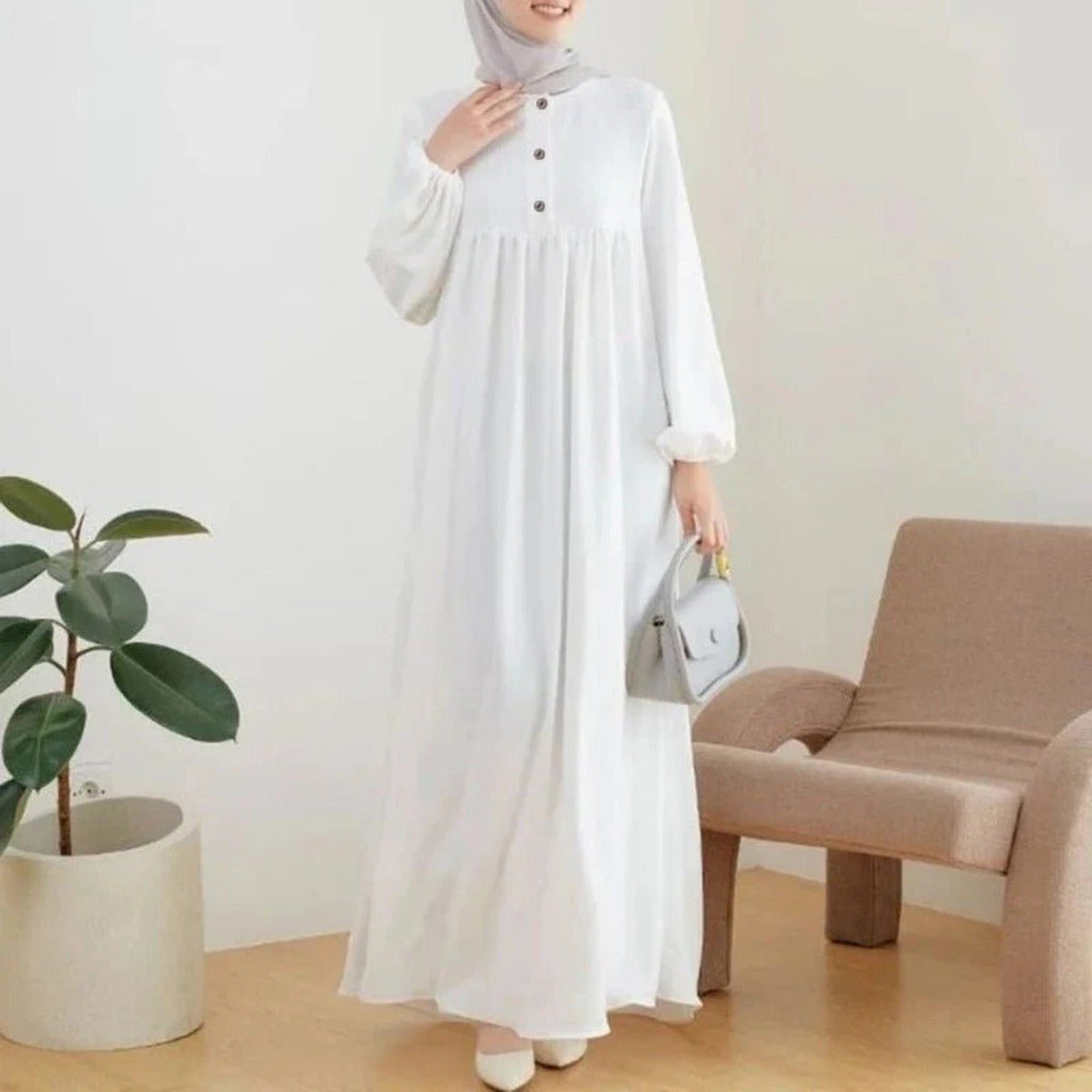Solid Color Bubble Sleeve with Button Casual & Elegant Long Maxi Dress Abaya (MA157) by Mariam's Collection