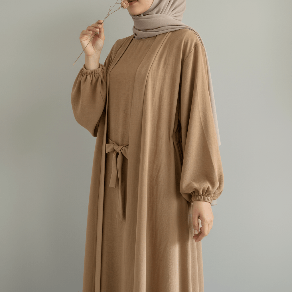 Solid Color Elegant Open Abaya with Pockets | 3-Piece Set Open Abaya (MOA092) by Mariam's Collection