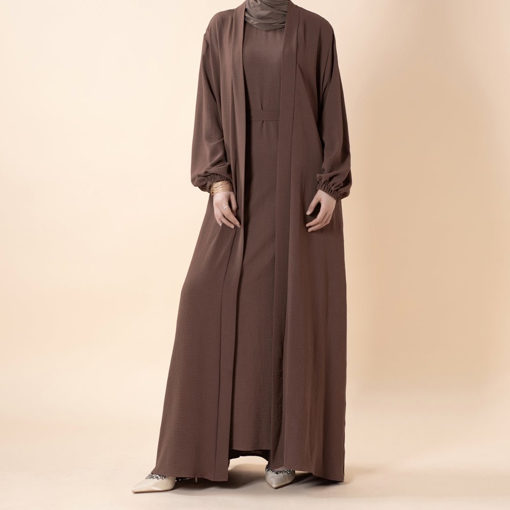Solid Color Elegant Open Abaya with Pockets | 3-Piece Set Open Abaya (MOA092) by Mariam's Collection
