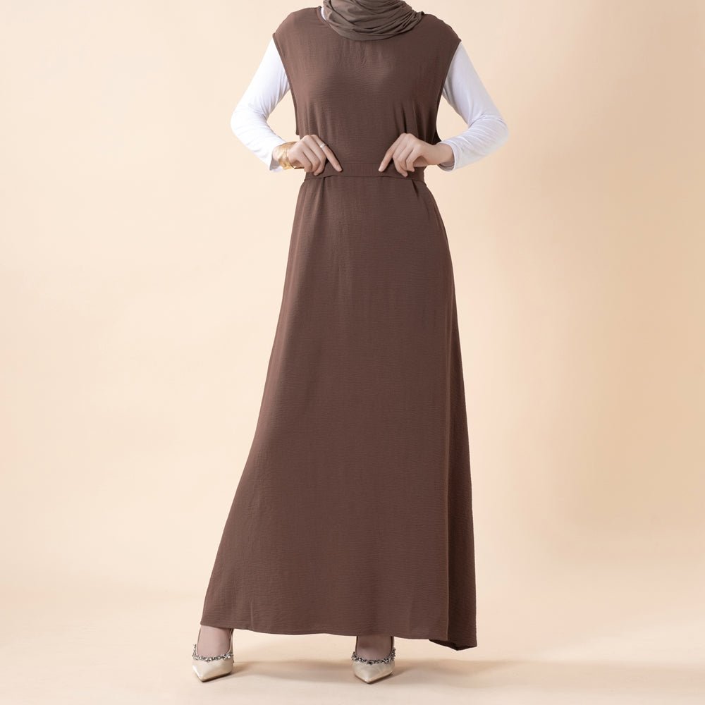 Solid Color Elegant Open Abaya with Pockets | 3-Piece Set Open Abaya (MOA092) by Mariam's Collection