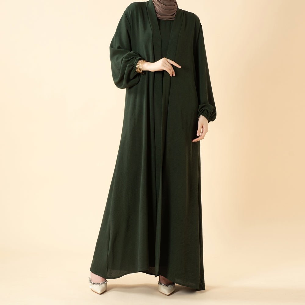 Solid Color Elegant Open Abaya with Pockets | 3-Piece Set Open Abaya (MOA092) by Mariam's Collection