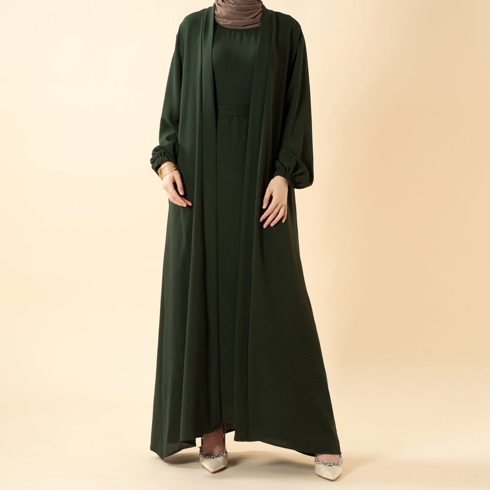 Solid Color Elegant Open Abaya with Pockets | 3-Piece Set Open Abaya (MOA092) by Mariam's Collection