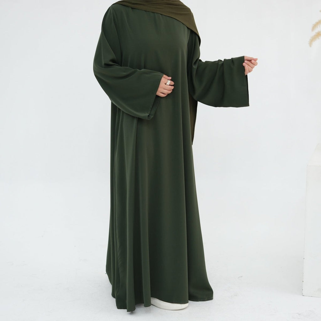 Solid Color Nida Abaya with Belt | A-Line Maxi Dress Abaya (MA359) by Mariam's Collection