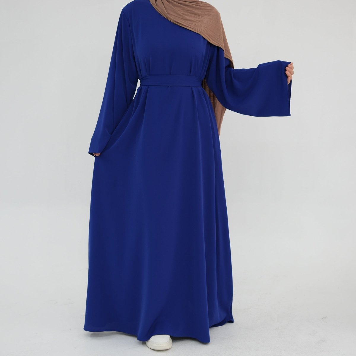 Solid Color Nida Abaya with Belt | A-Line Maxi Dress Abaya (MA359) by Mariam's Collection