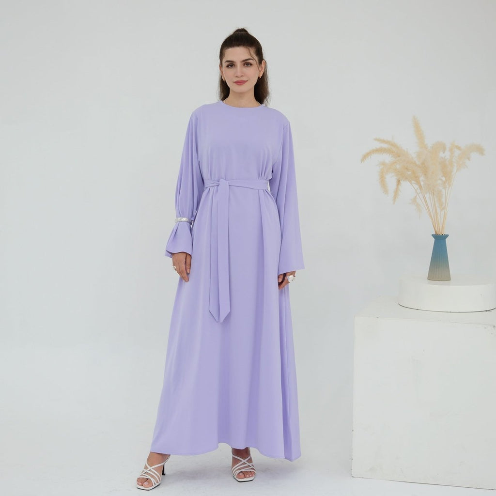Solid Color Nida Abaya with Belt | A-Line Maxi Dress Abaya (MA359) by Mariam's Collection