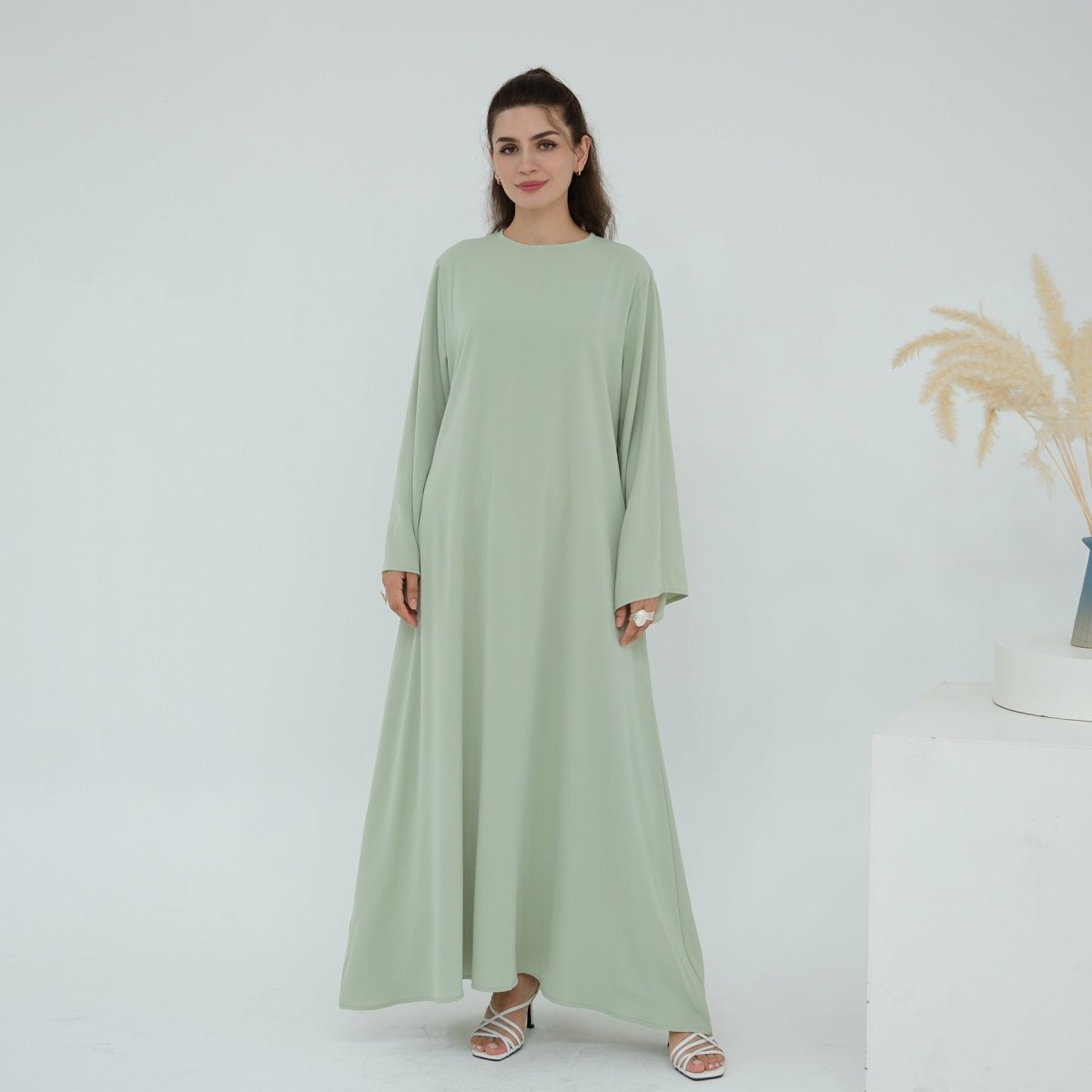 Solid Color Nida Abaya with Belt | A-Line Maxi Dress Abaya (MA359) by Mariam's Collection