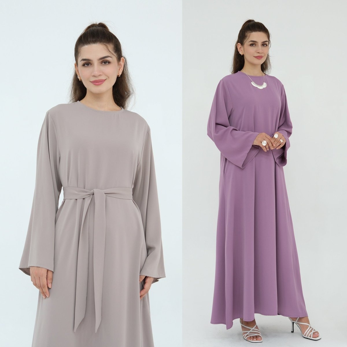 Solid Color Nida Abaya with Belt | A-Line Maxi Dress Abaya (MA359) by Mariam's Collection