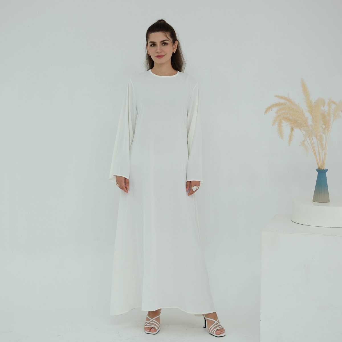 Solid Color Nida Abaya with Belt | A-Line Maxi Dress Abaya (MA359) by Mariam's Collection