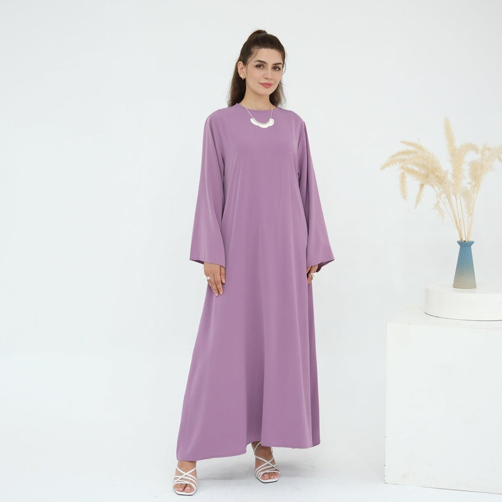 Solid Color Nida Abaya with Belt | A-Line Maxi Dress Abaya (MA359) by Mariam's Collection