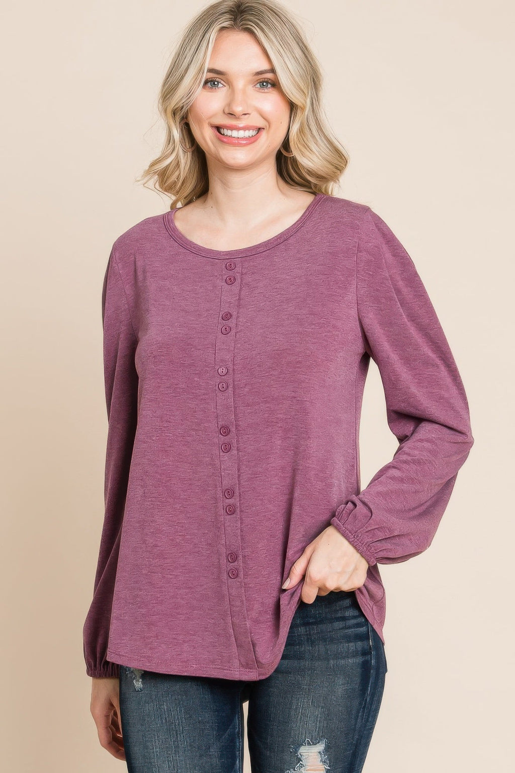 Solid Tr Spandex Long Sleeve Top by Tigbul's Variety Fashion Shop