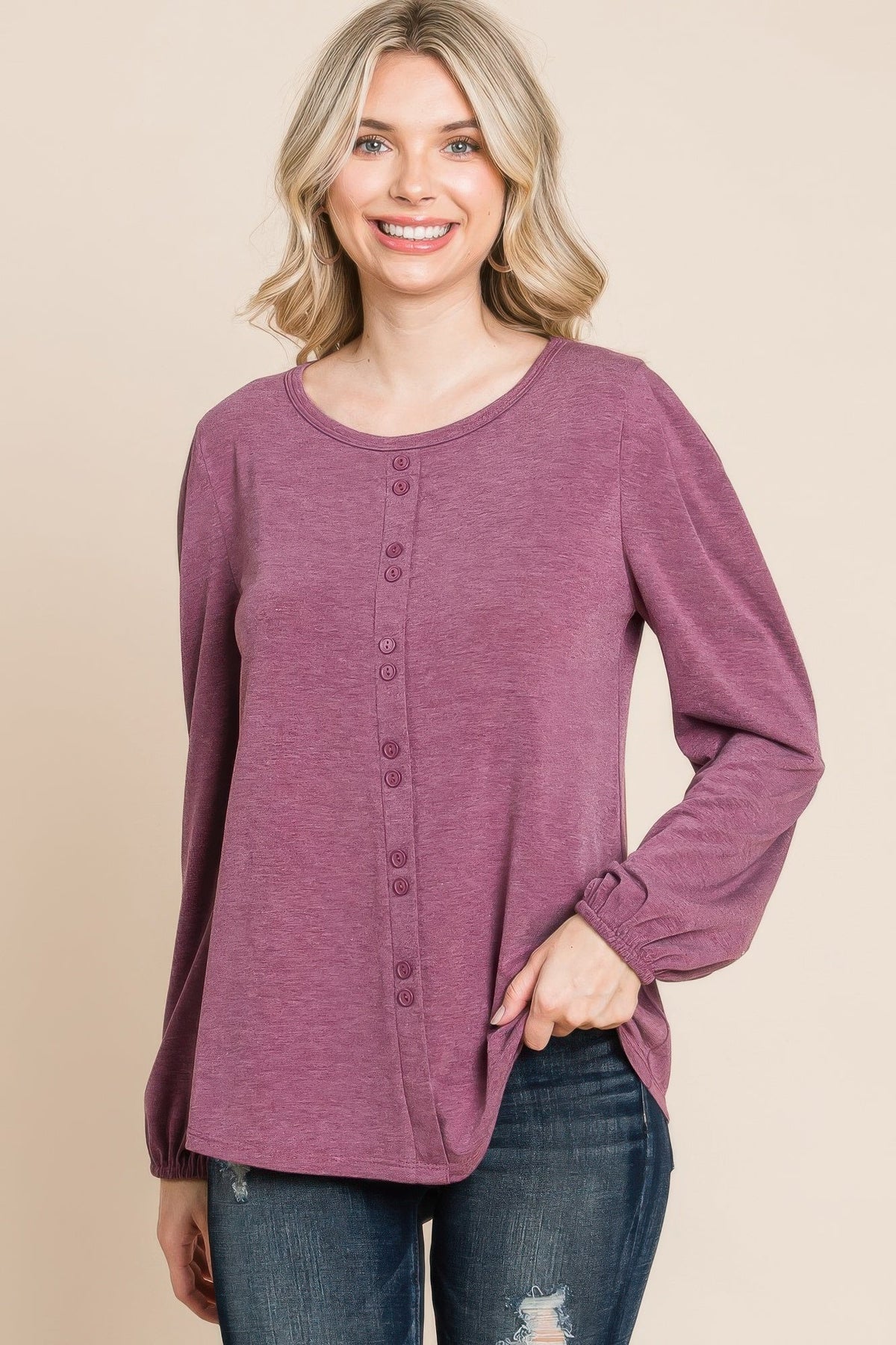 Solid Tr Spandex Long Sleeve Top by Tigbul's Variety Fashion Shop