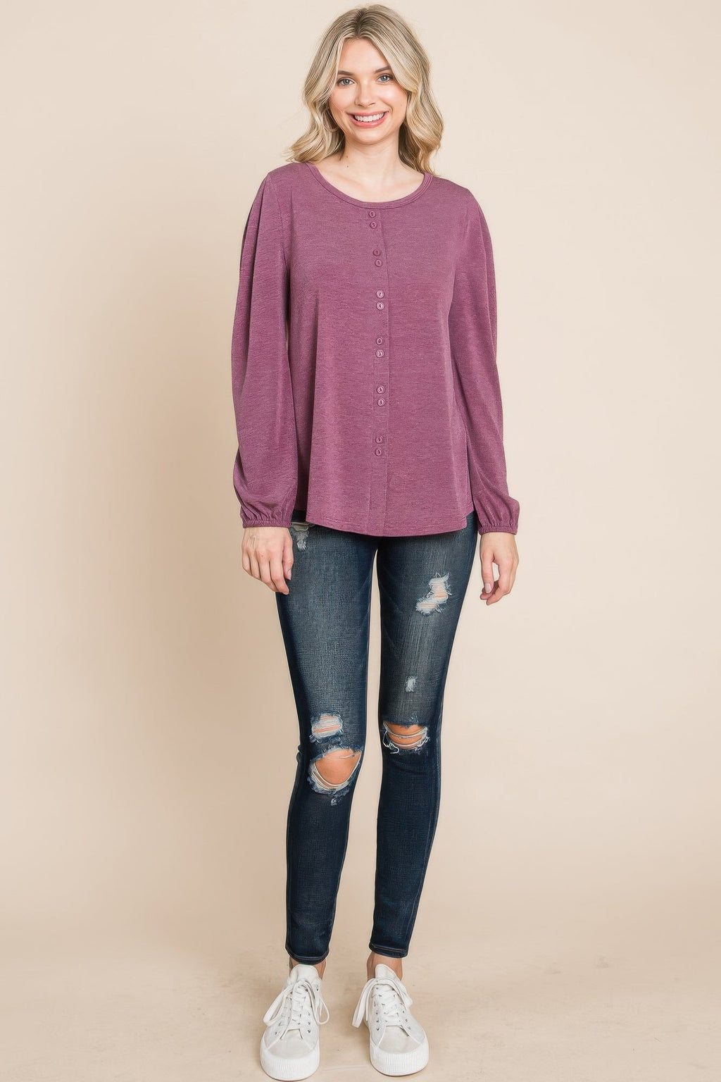 Solid Tr Spandex Long Sleeve Top by Tigbul's Variety Fashion Shop