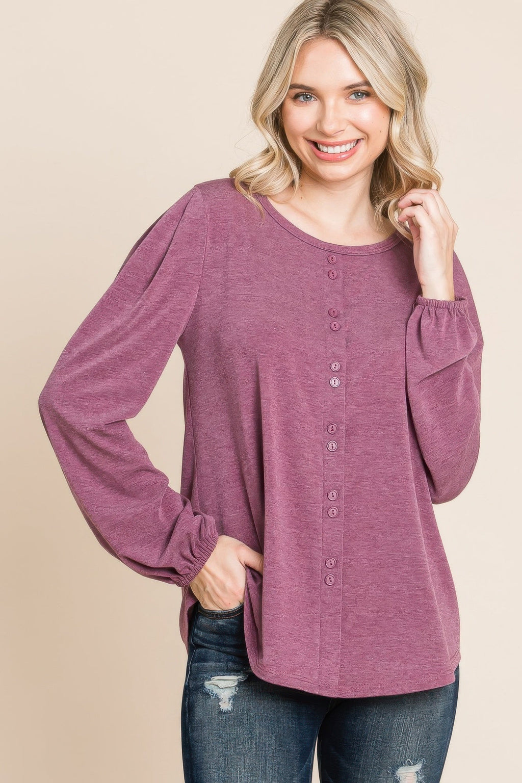 Solid Tr Spandex Long Sleeve Top by Tigbul's Variety Fashion Shop