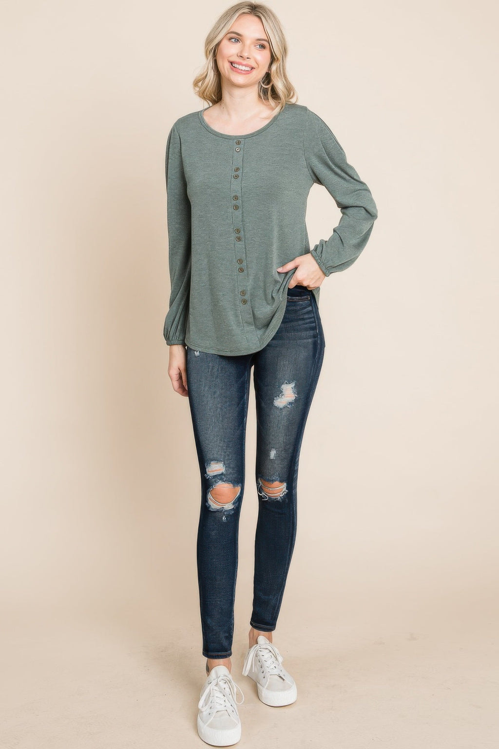 Solid Tr Spandex Long Sleeve Top by Tigbul's Variety Fashion Shop