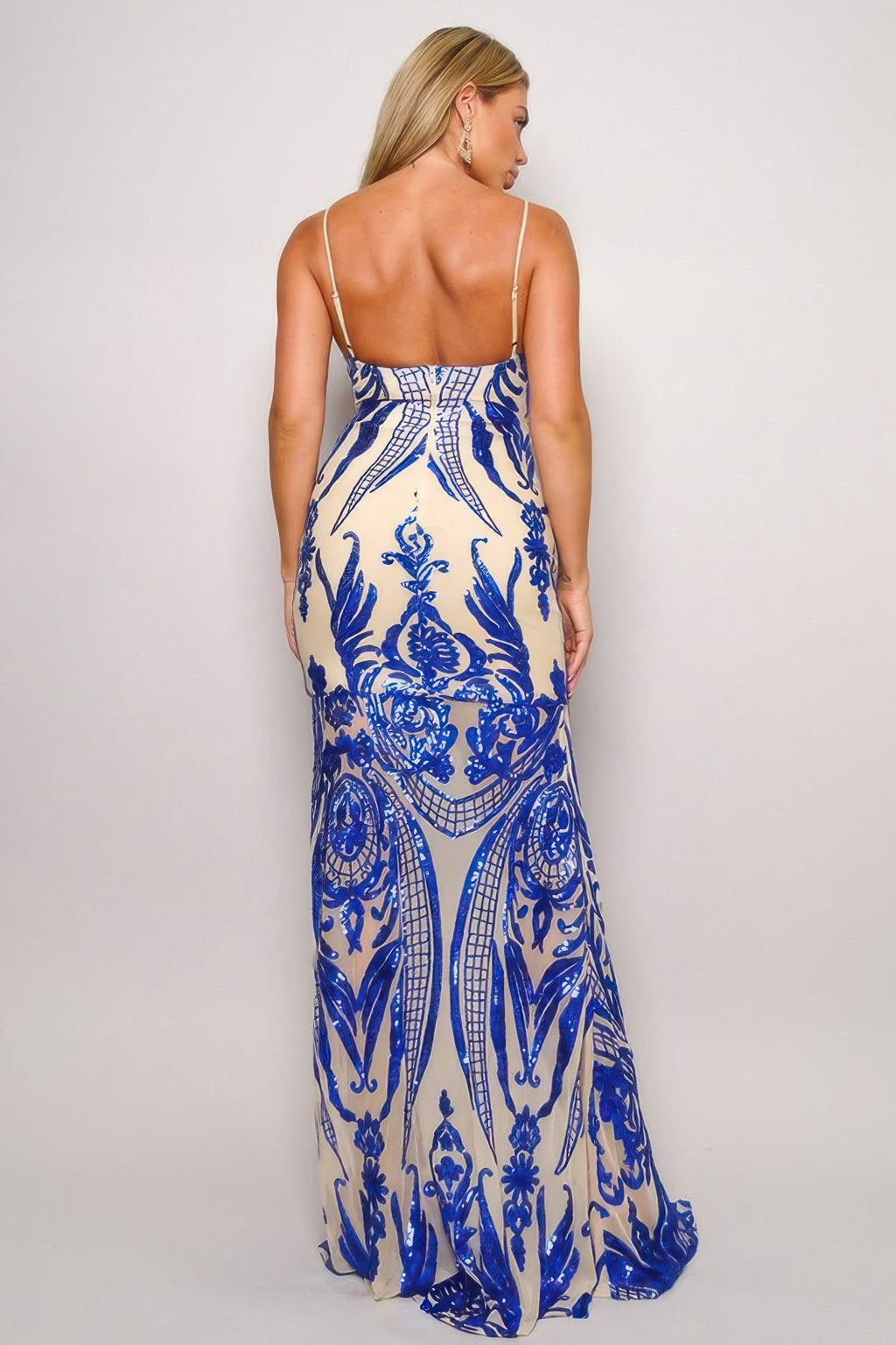 Spaghetti Strap Art Deco Sequins Maxi Dress by Tigbul's Variety Fashion Shop