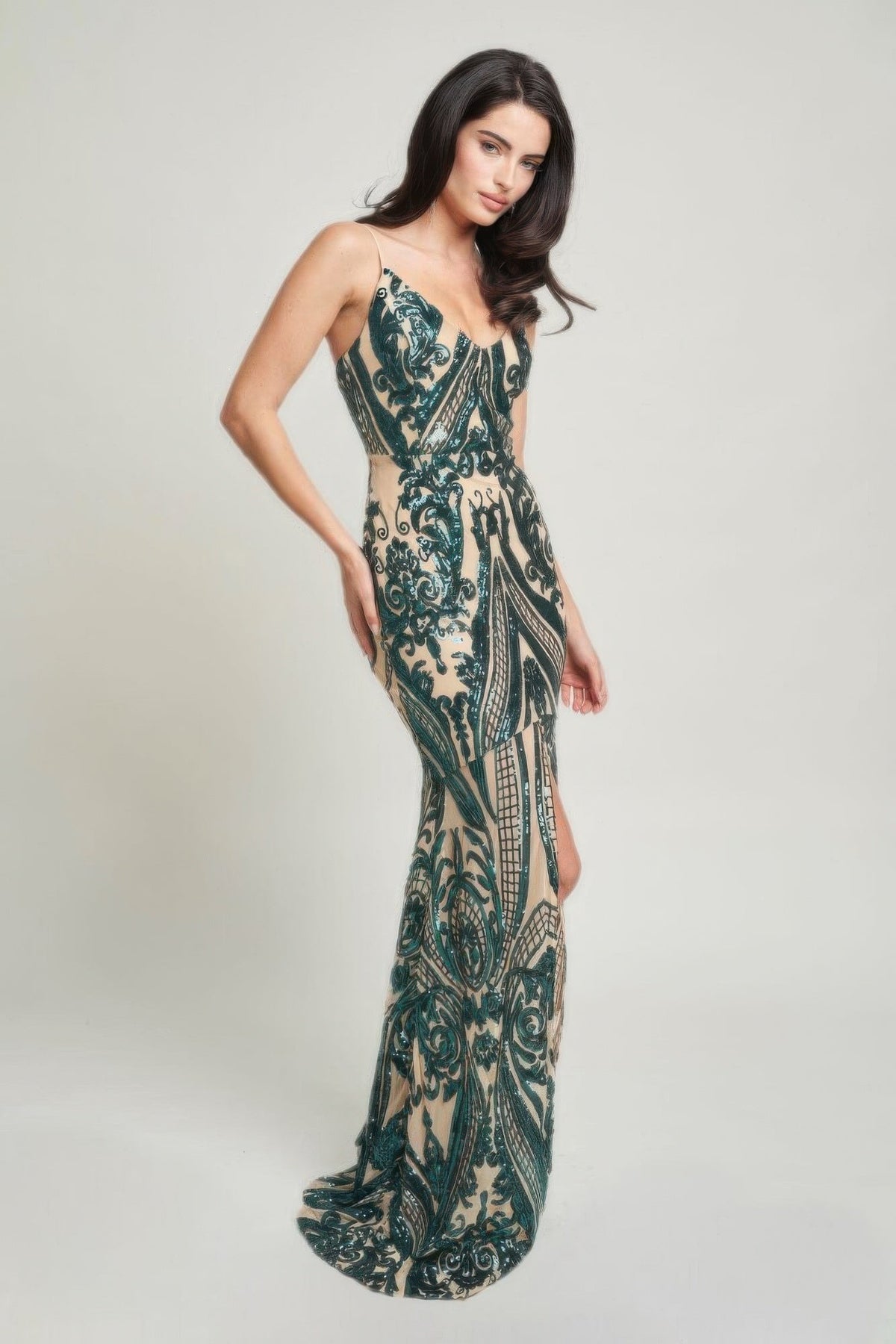 Spaghetti Strap Art Deco Sequins Maxi Dress by Tigbul's Variety Fashion Shop