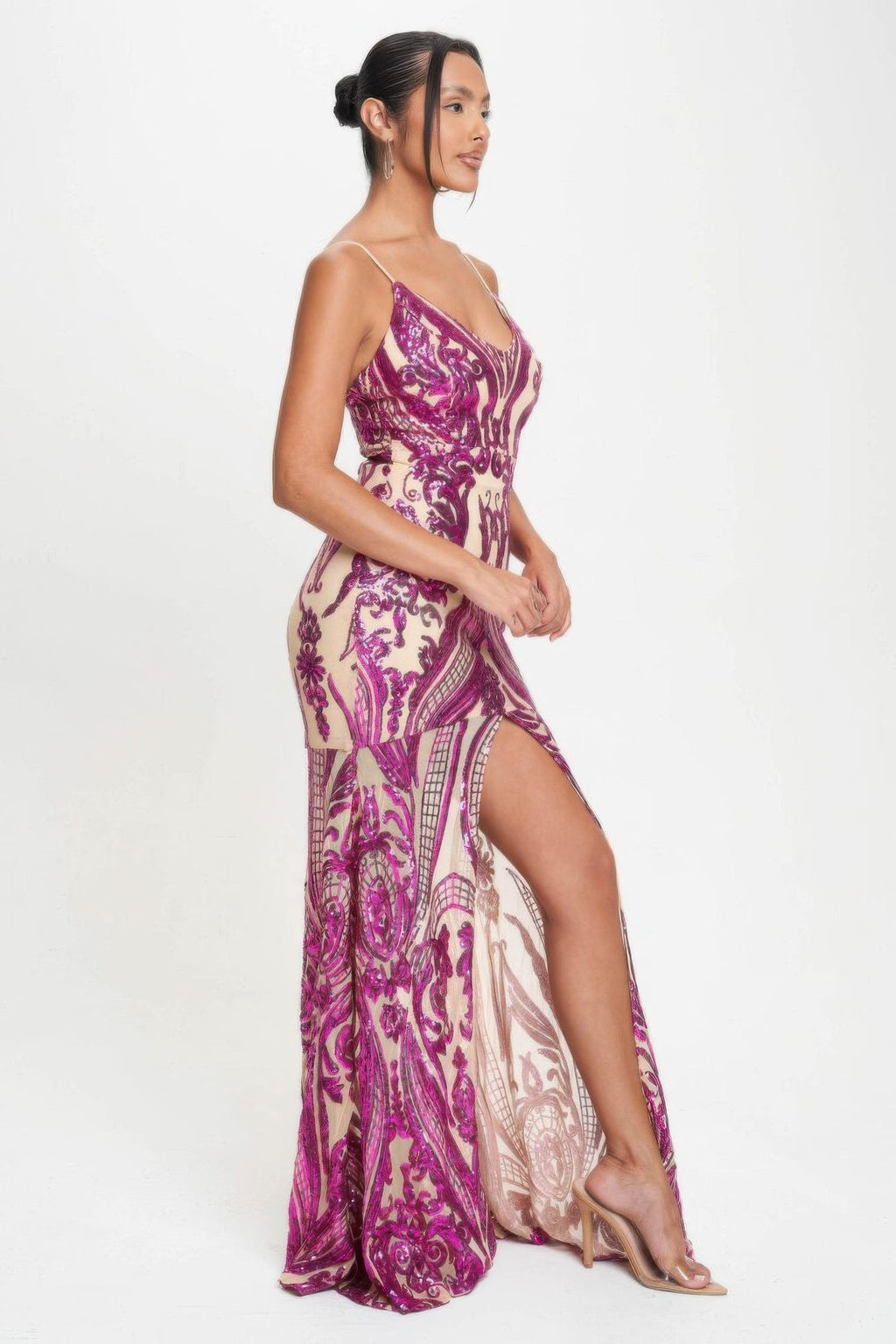 Spaghetti Strap Art Deco Sequins Maxi Dress by Tigbul's Variety Fashion Shop