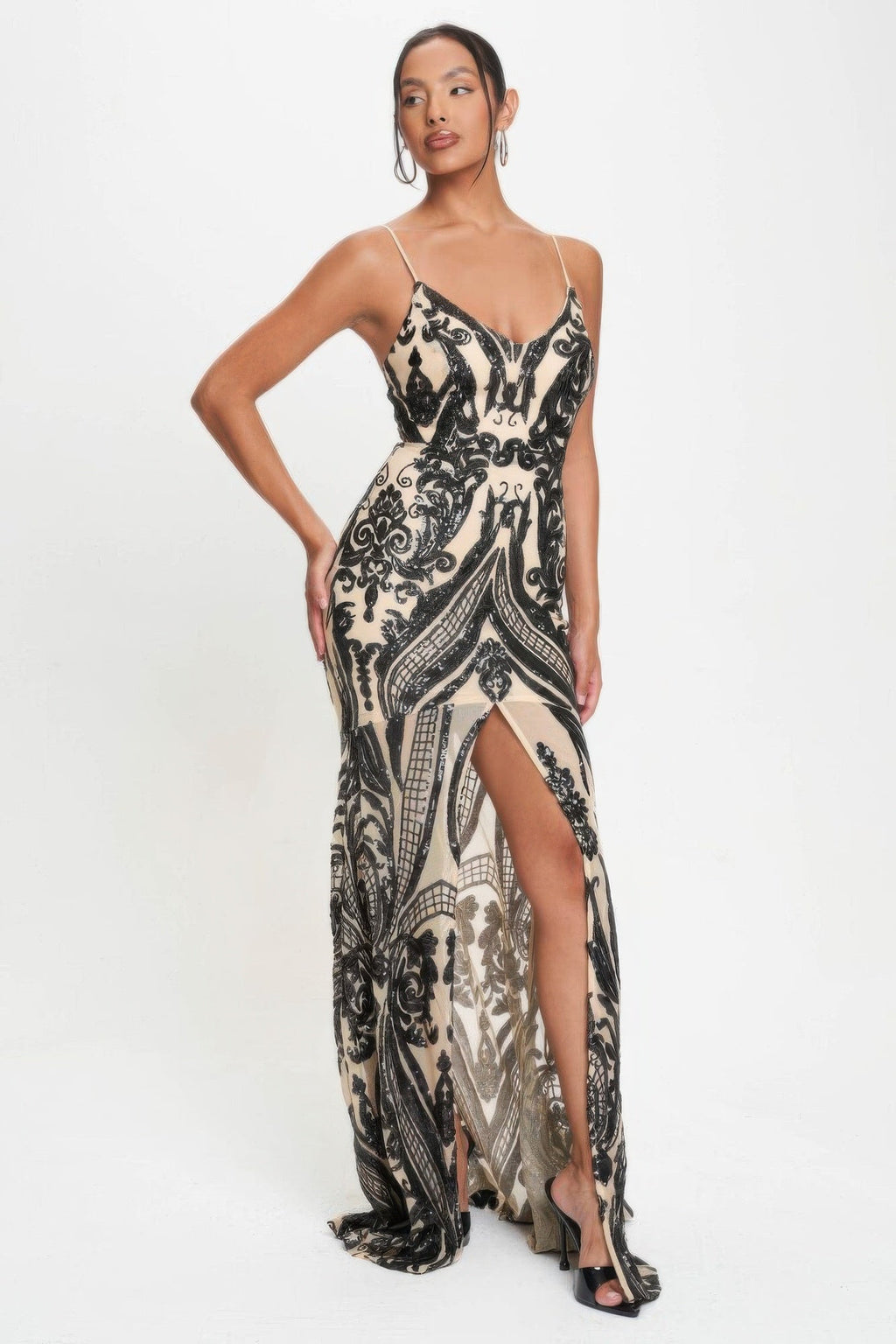 Spaghetti Strap Art Deco Sequins Maxi Dress by Tigbul's Variety Fashion Shop