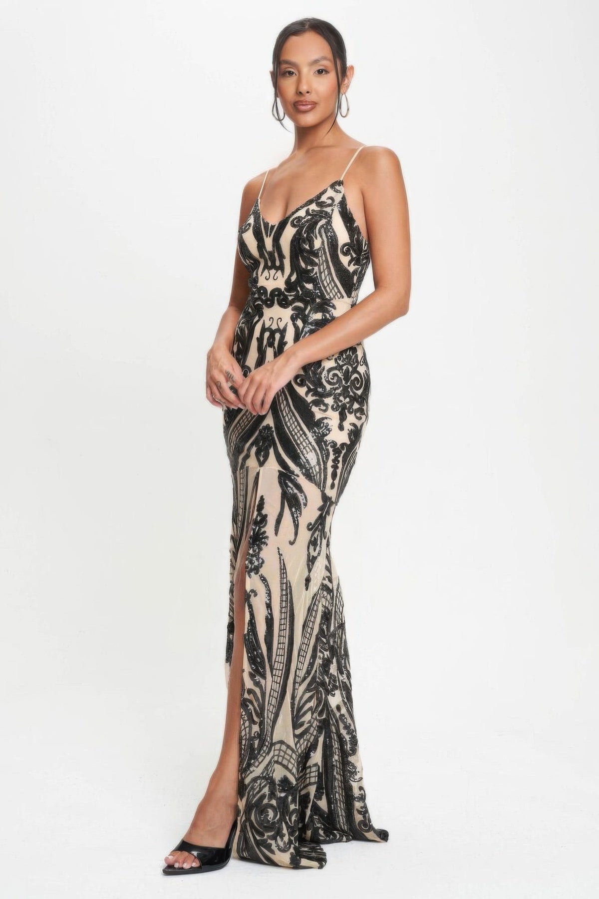 Spaghetti Strap Art Deco Sequins Maxi Dress by Tigbul's Variety Fashion Shop