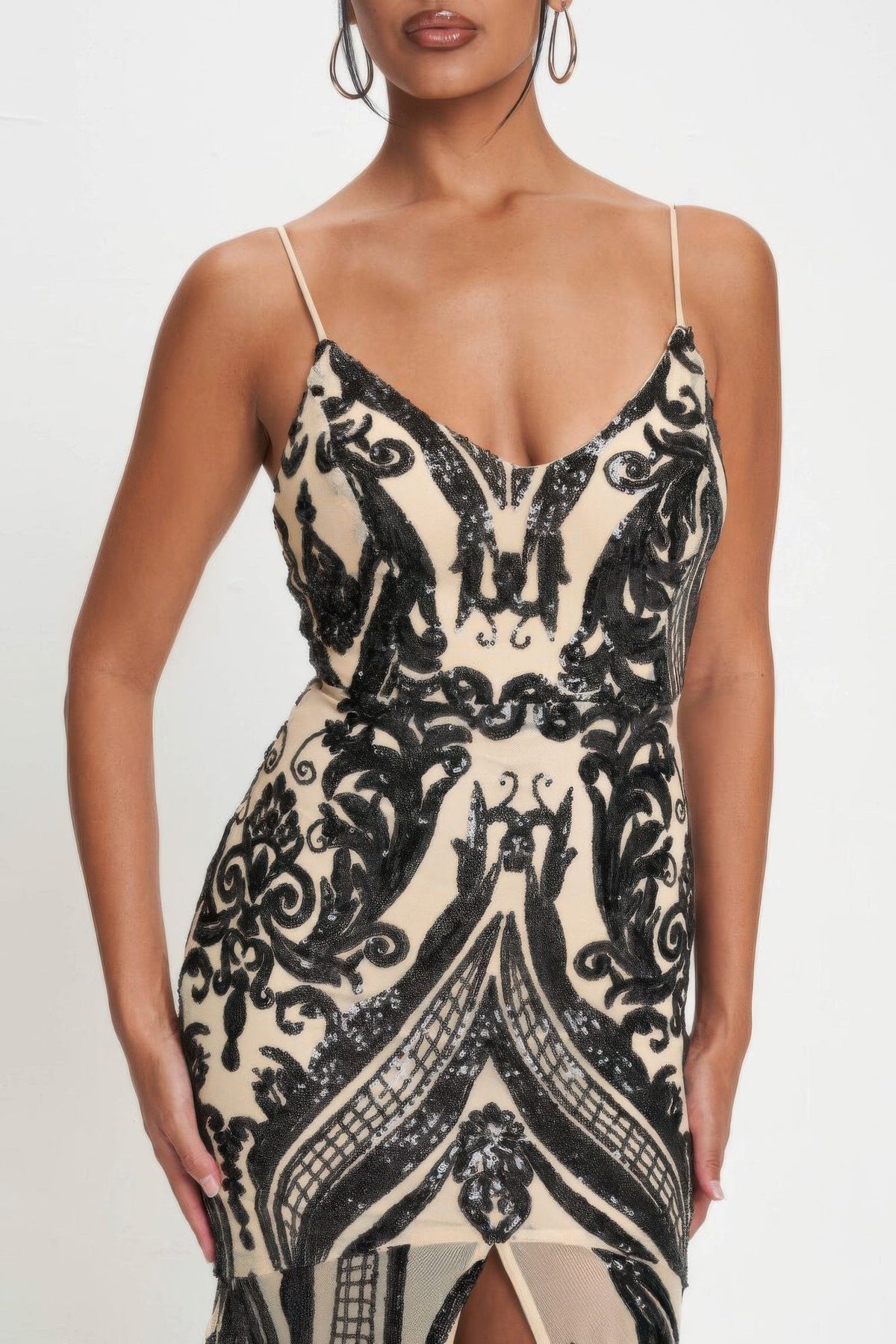 Spaghetti Strap Art Deco Sequins Maxi Dress by Tigbul's Variety Fashion Shop