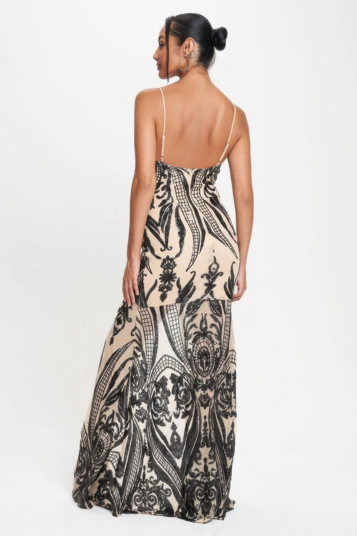 Spaghetti Strap Art Deco Sequins Maxi Dress by Tigbul's Variety Fashion Shop