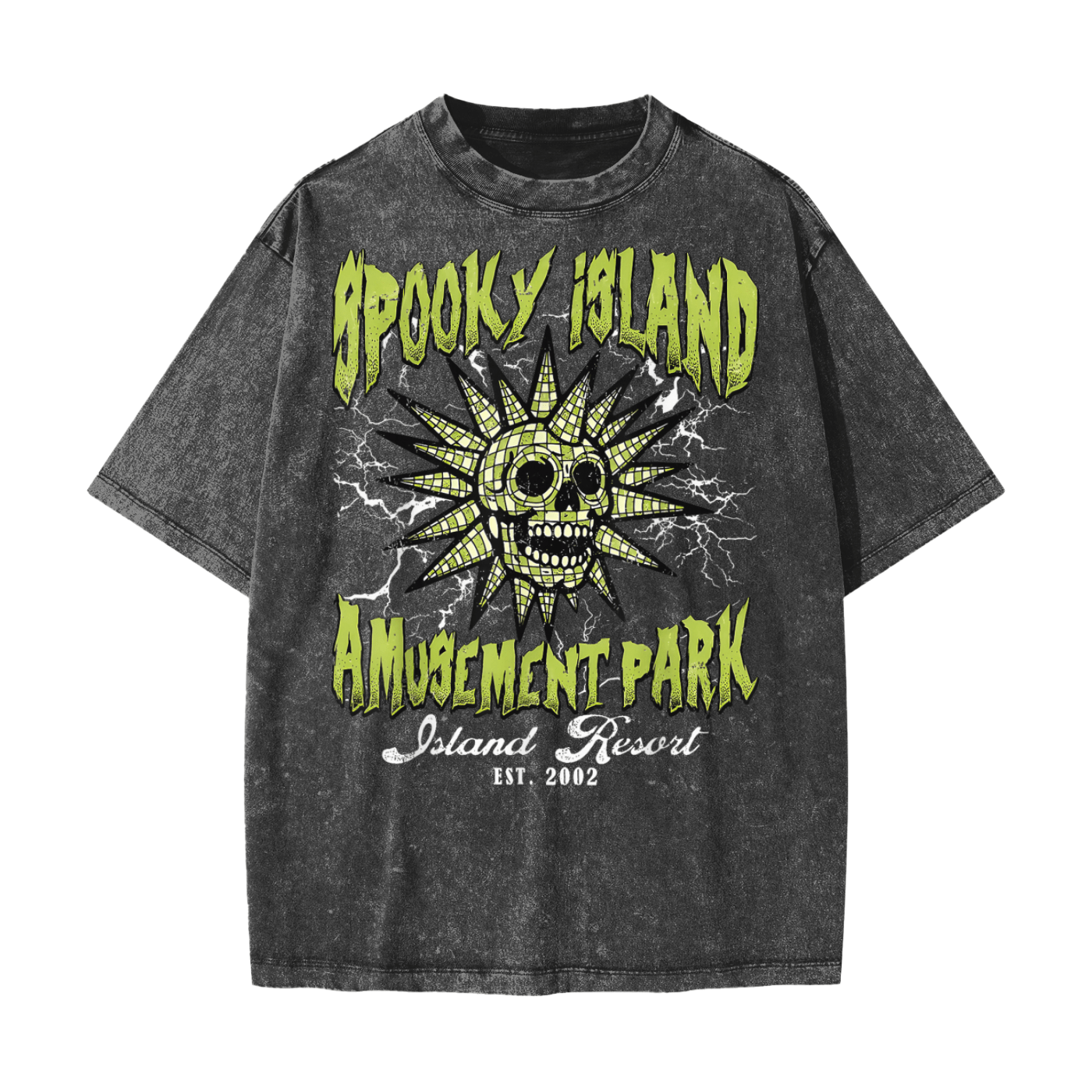 Spooky Island Amusement Park Snow Washed T-Shirt by Goth Cloth Co.