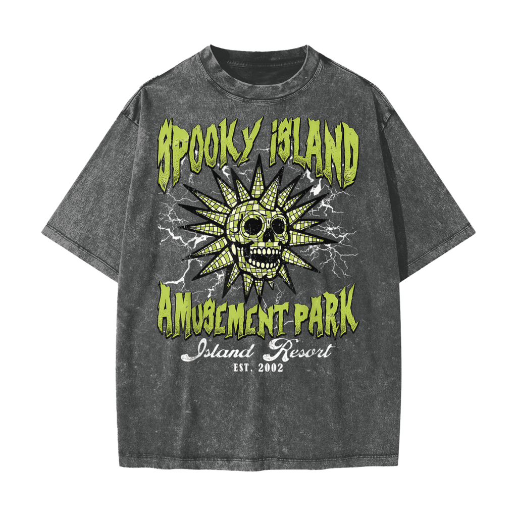 Spooky Island Amusement Park Snow Washed T-Shirt by Goth Cloth Co.