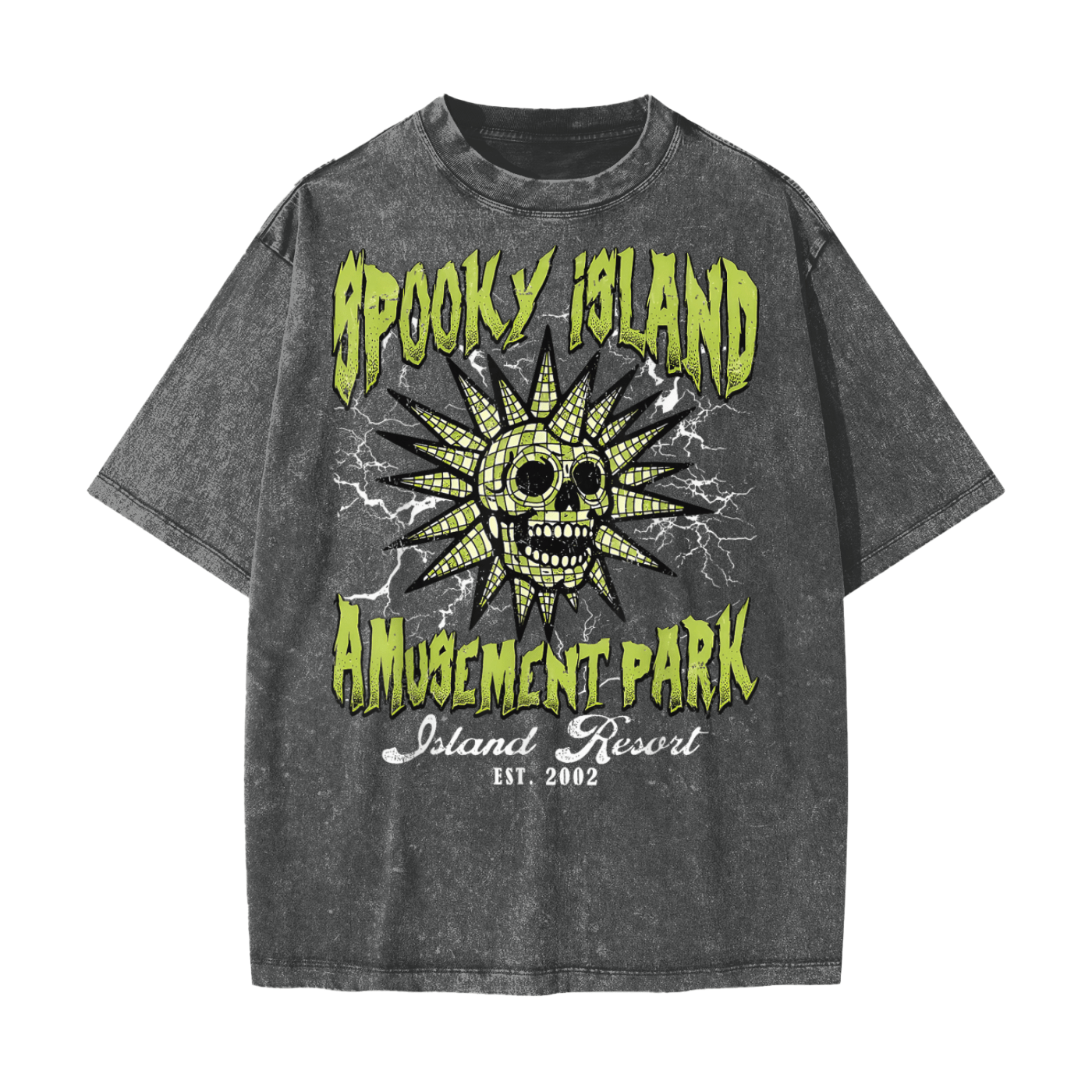 Spooky Island Amusement Park Snow Washed T-Shirt by Goth Cloth Co.