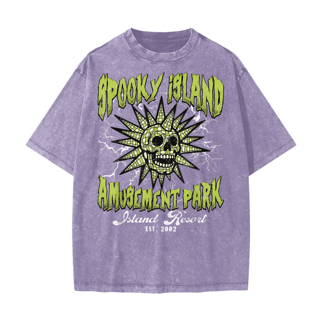 Spooky Island Amusement Park Snow Washed T-Shirt by Goth Cloth Co.