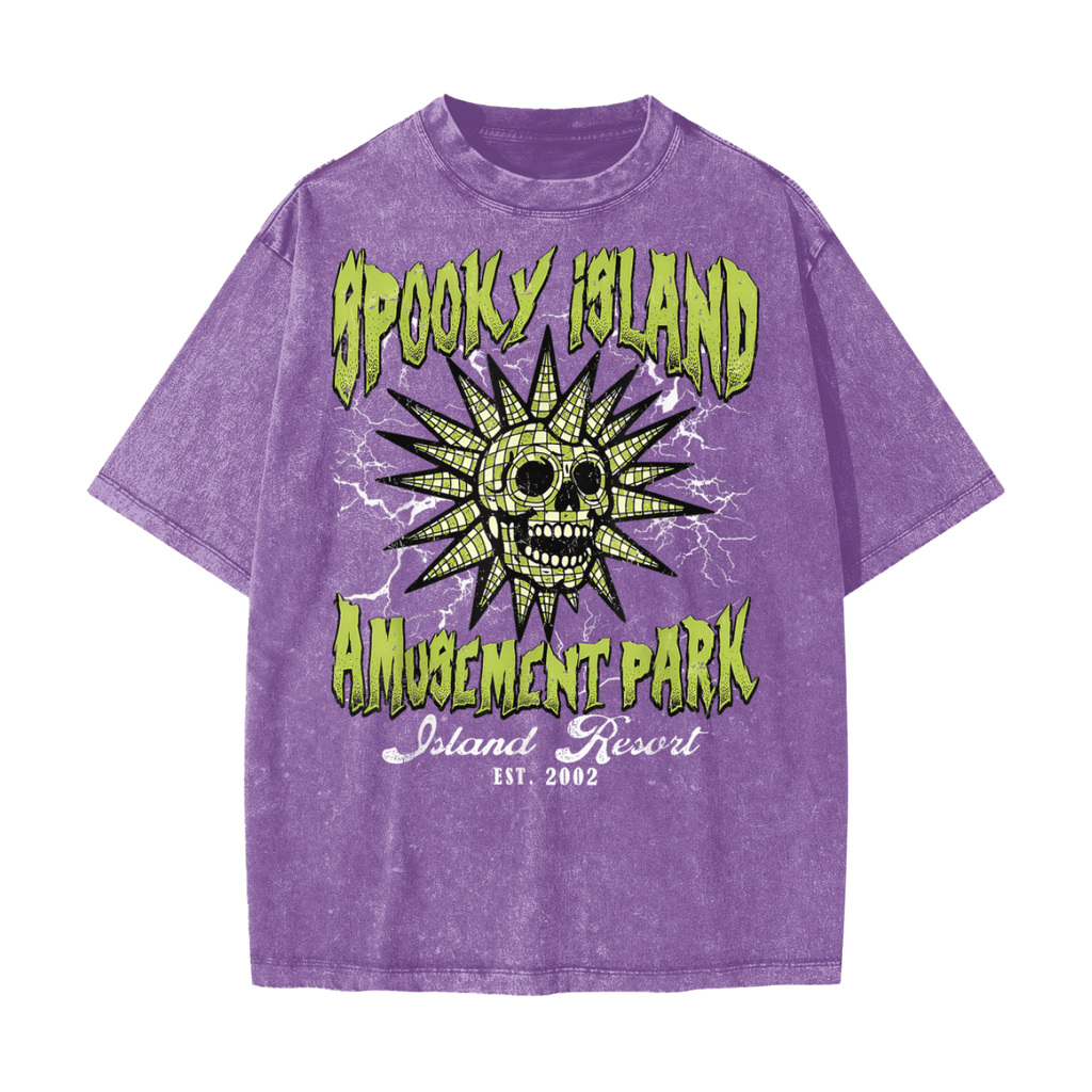 Spooky Island Amusement Park Snow Washed T-Shirt by Goth Cloth Co.