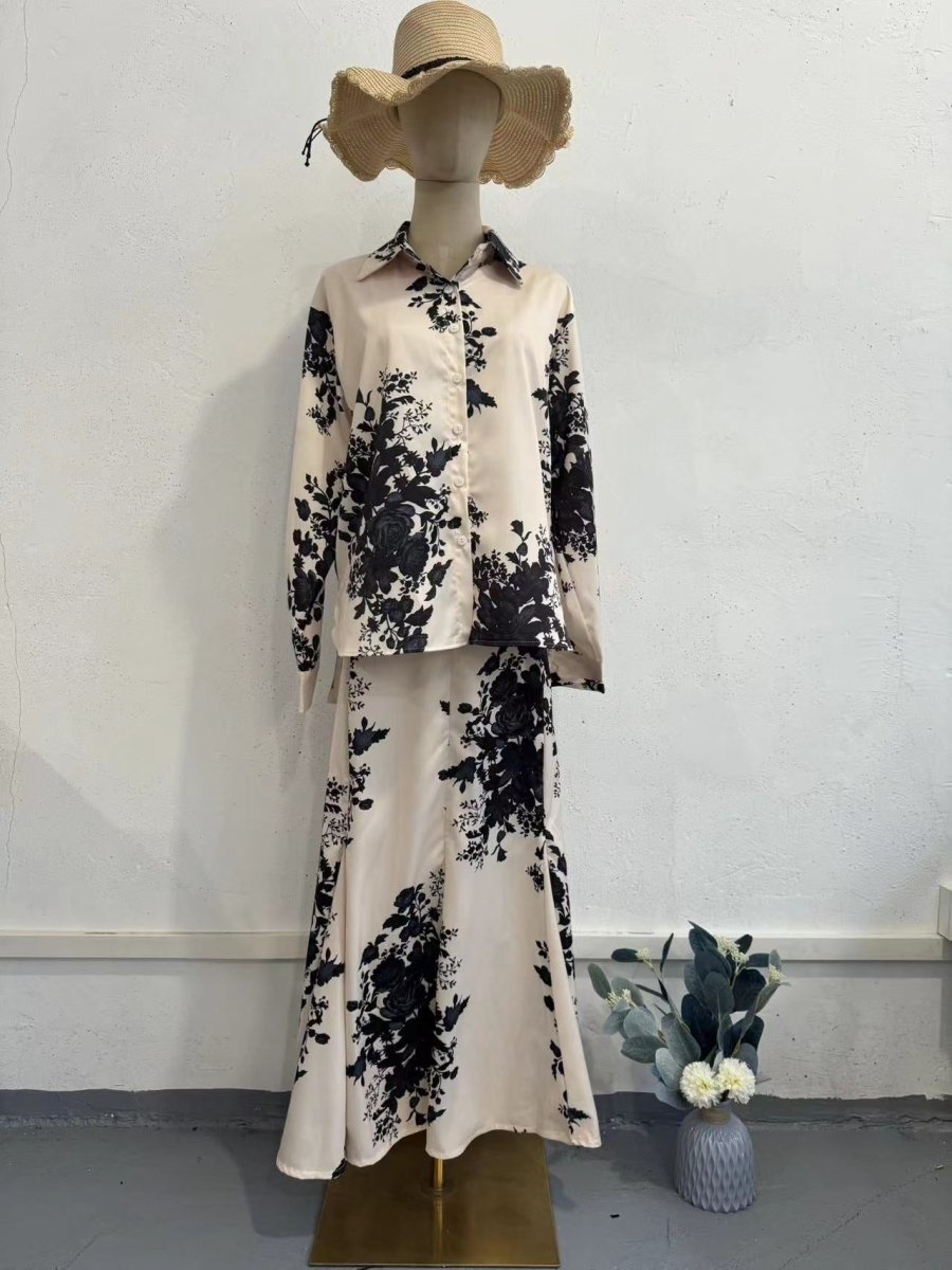 Spring New Satin Print Design Sense Skirt Set (MS081) by Mariam's Collection