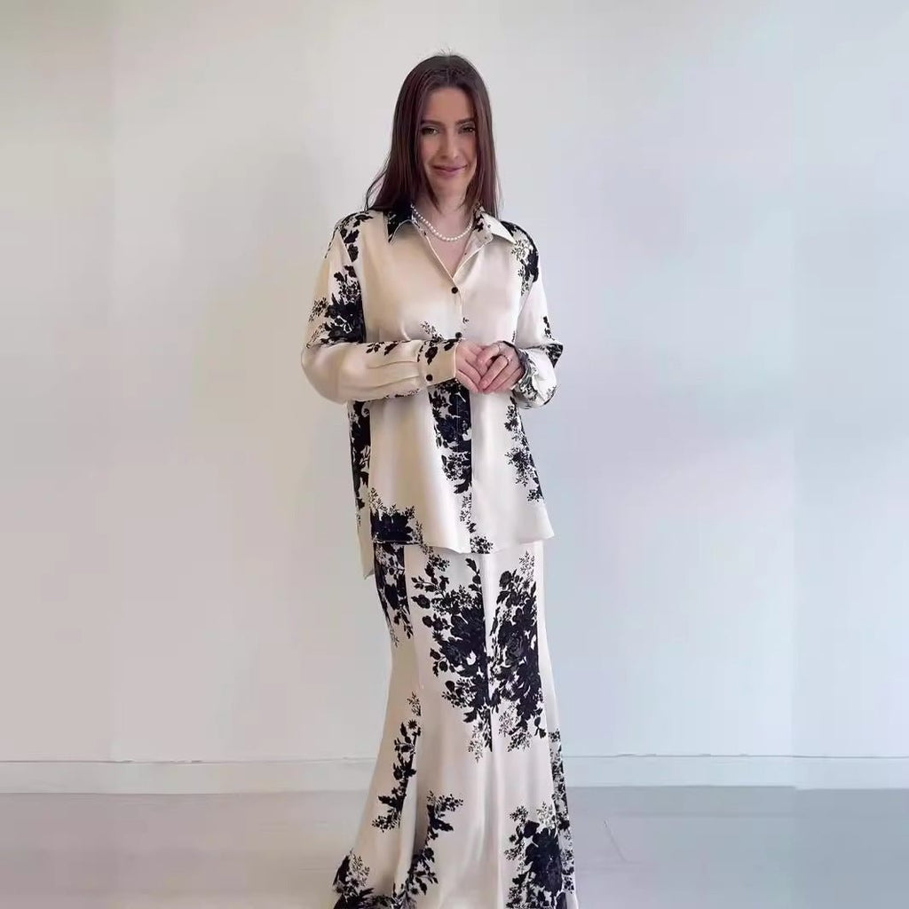 Spring New Satin Print Design Sense Skirt Set (MS081) by Mariam's Collection
