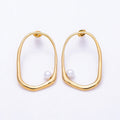 Stainless Steel PVD Gold 40mm Shell Pearl Edged Geometric Open Rectangle Stud | Earrings-00729 by DLUXCA