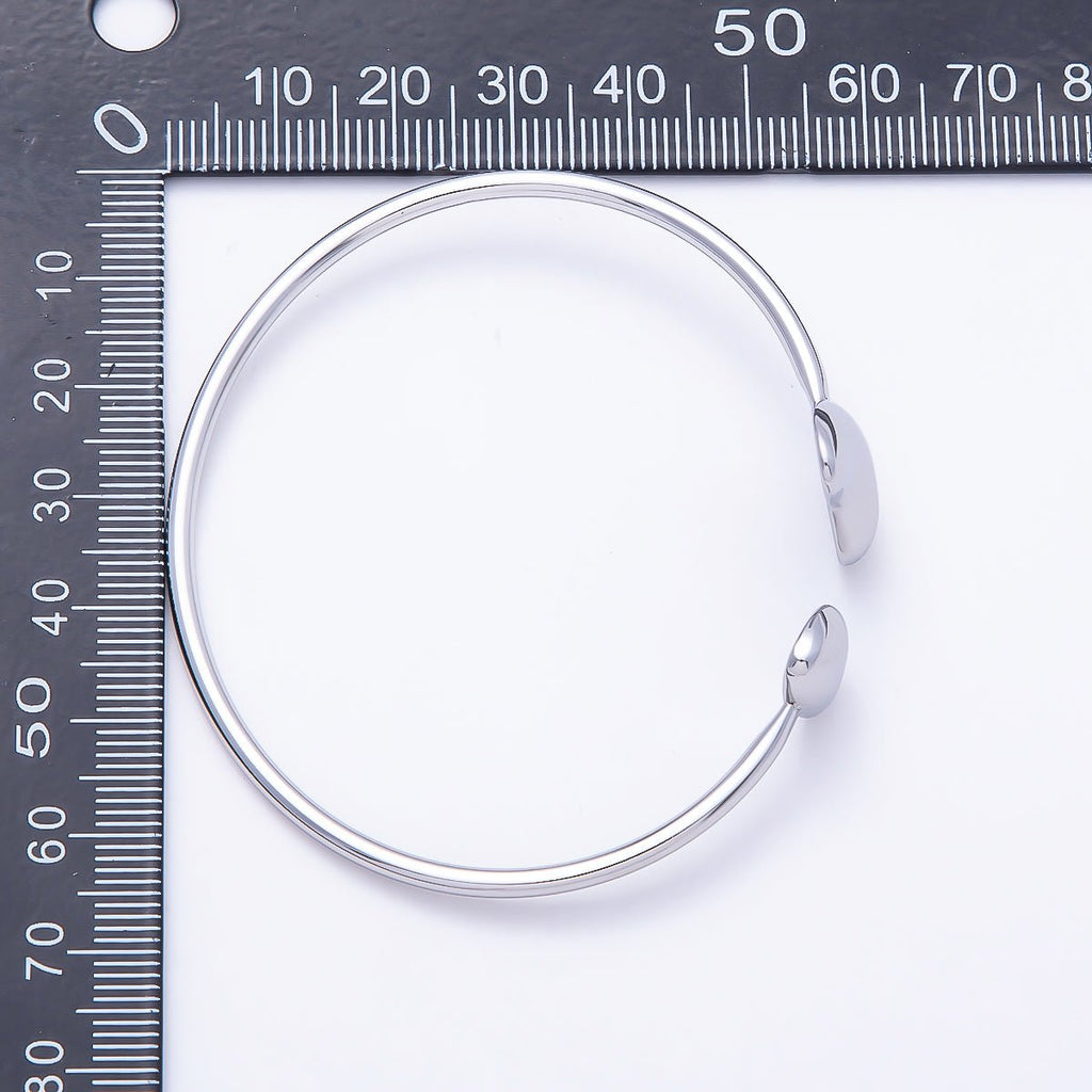 Stainless Steel Silver PVD Minimalist Molten Heart Bean Oval Wrap Cuff Bracelet | WA-01233 by DLUXCA