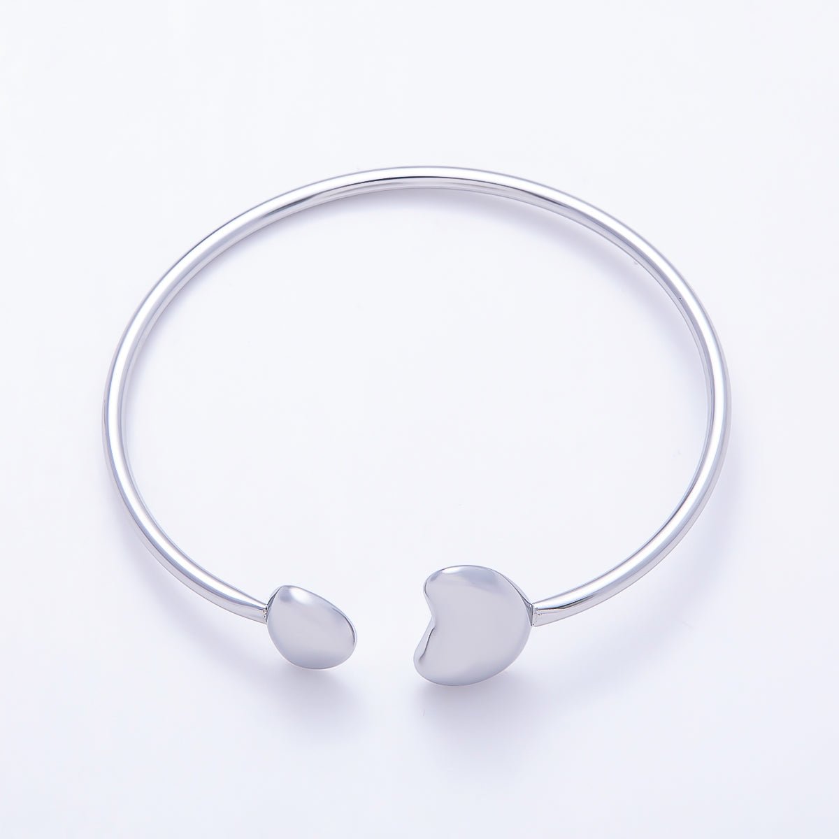 Stainless Steel Silver PVD Minimalist Molten Heart Bean Oval Wrap Cuff Bracelet | WA-01233 by DLUXCA
